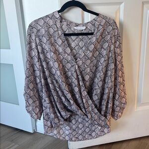 All in Favor Beige and Black Snake Print Blouse